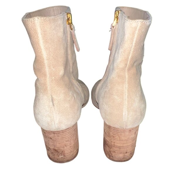 Tory Burch Brooke Suede Ankle Boot Perfect Sand 8.5M Leather Sole Stacked Heel - Picture 9 of 10